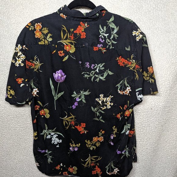 Black Men's Floral Button Down - Picture 2 of 3